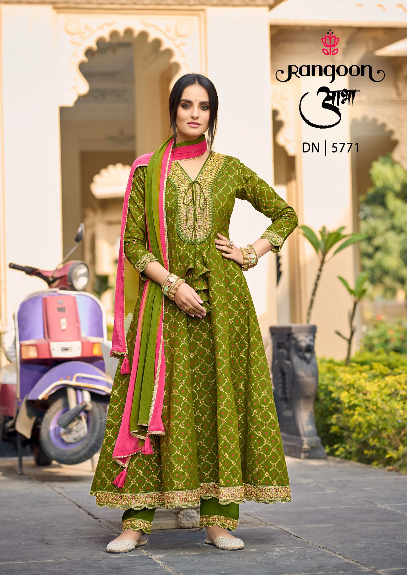 Aabha by Rangoon Cotton Kurti with Fancy Codework and Bottom Dupatta